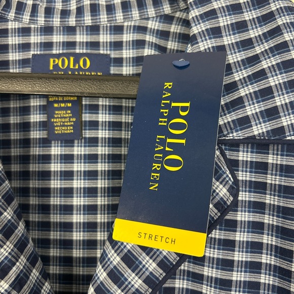 NEW Polo Ralph Lauren Sleepwear Mens Medium Blue Check Cotton Stretch Pajama Top - Picture 2 of 8
